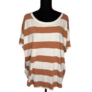 Maurice's Striped T-Shirt Women 3 Orange White Excellent Oversized Cuffed Sleeve